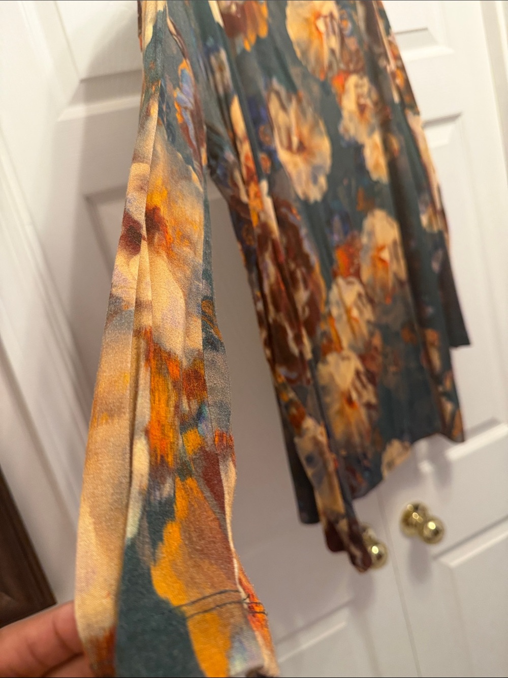 bryn Walker Teal Floral Draped Cowl Long Sleeve Top - Picture 4 of 9